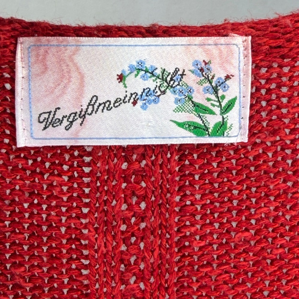 Vergissmeinnicht Cardigan Women M Red Vintage German Folk Floral Knit Sweater - Picture 5 of 8